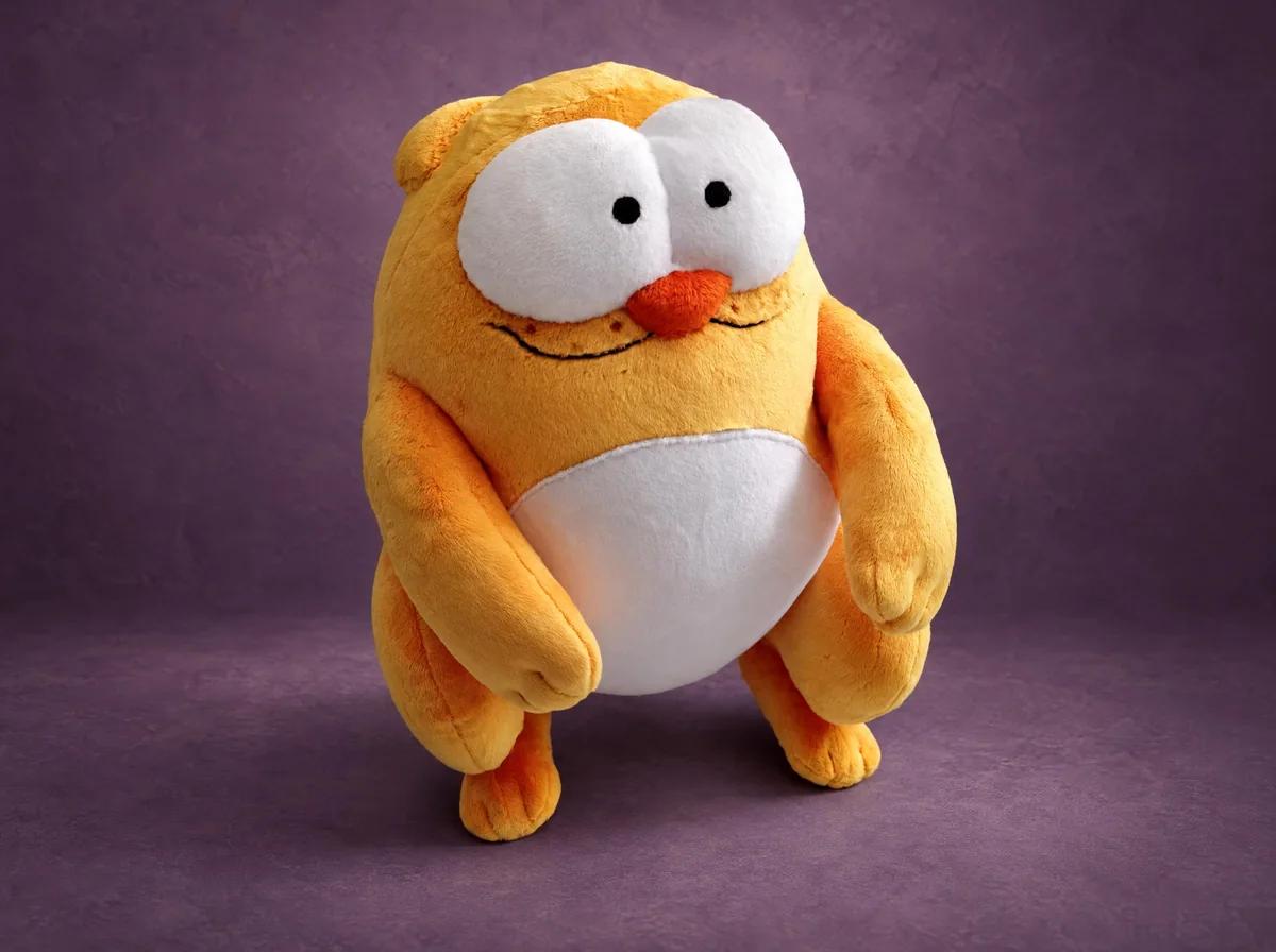 Мягкая игрушка кот из стикеров Viber: желто-оранжевый, с большими белыми глазами