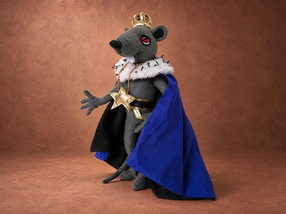 Мышиный король из «Щелкунчика»: мягкая игрушка ручной работы в золотой короне и синем плаще