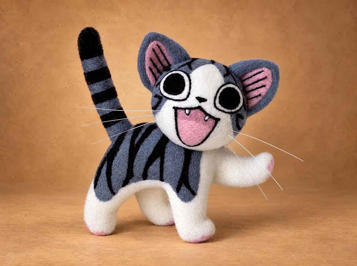 Валяная игрушка котенка Чи из аниме «Милый дом Чи»